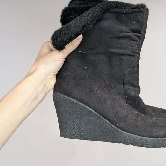 Expressions Marco Faux Fur Turned Down Cuff Boots Black Size 8 - Picture 2 of 6